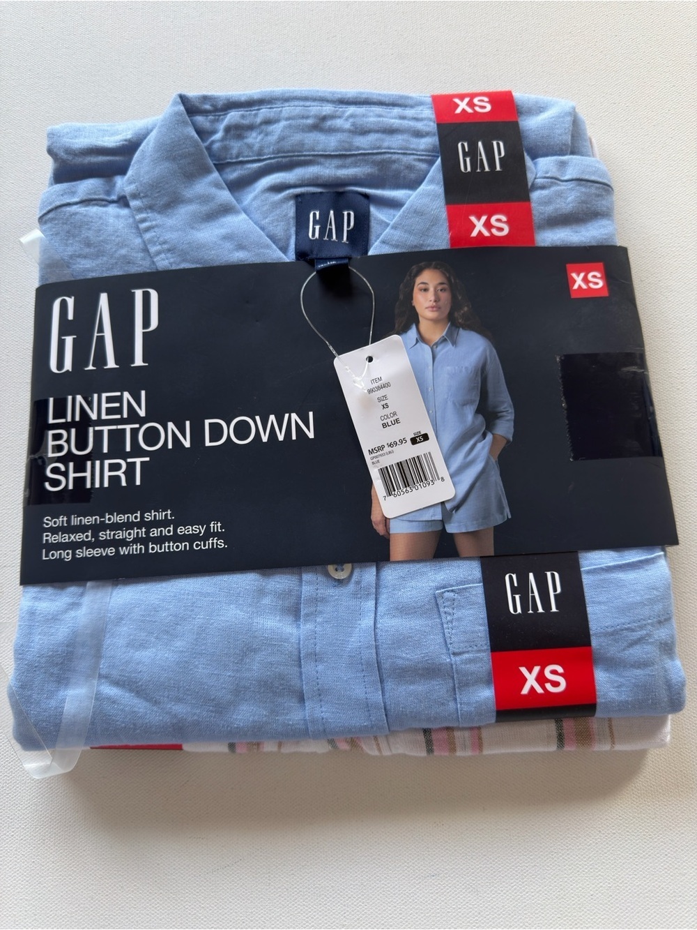 NWT Women's 2-pack Linen Button Down Shirt - Light Blue XS (G4)